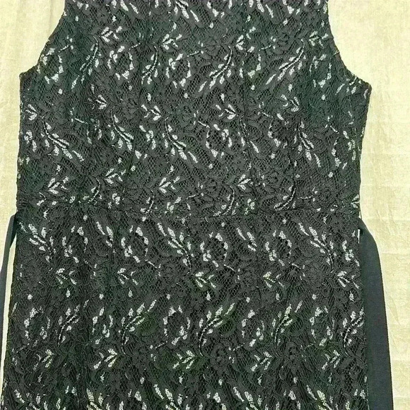 NWOT Tahari Navy Lace Overlay Silver Dress Sz 8 Item# 8Q - Picture 2 of 3